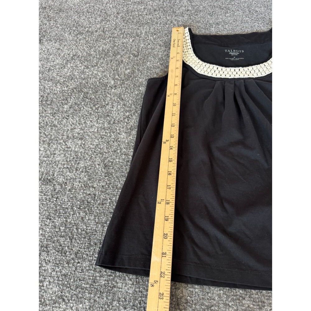 Talbots Petites Black Beaded Neckline Sleeveless Shell Tank Top Size P - Picture 8 of 10